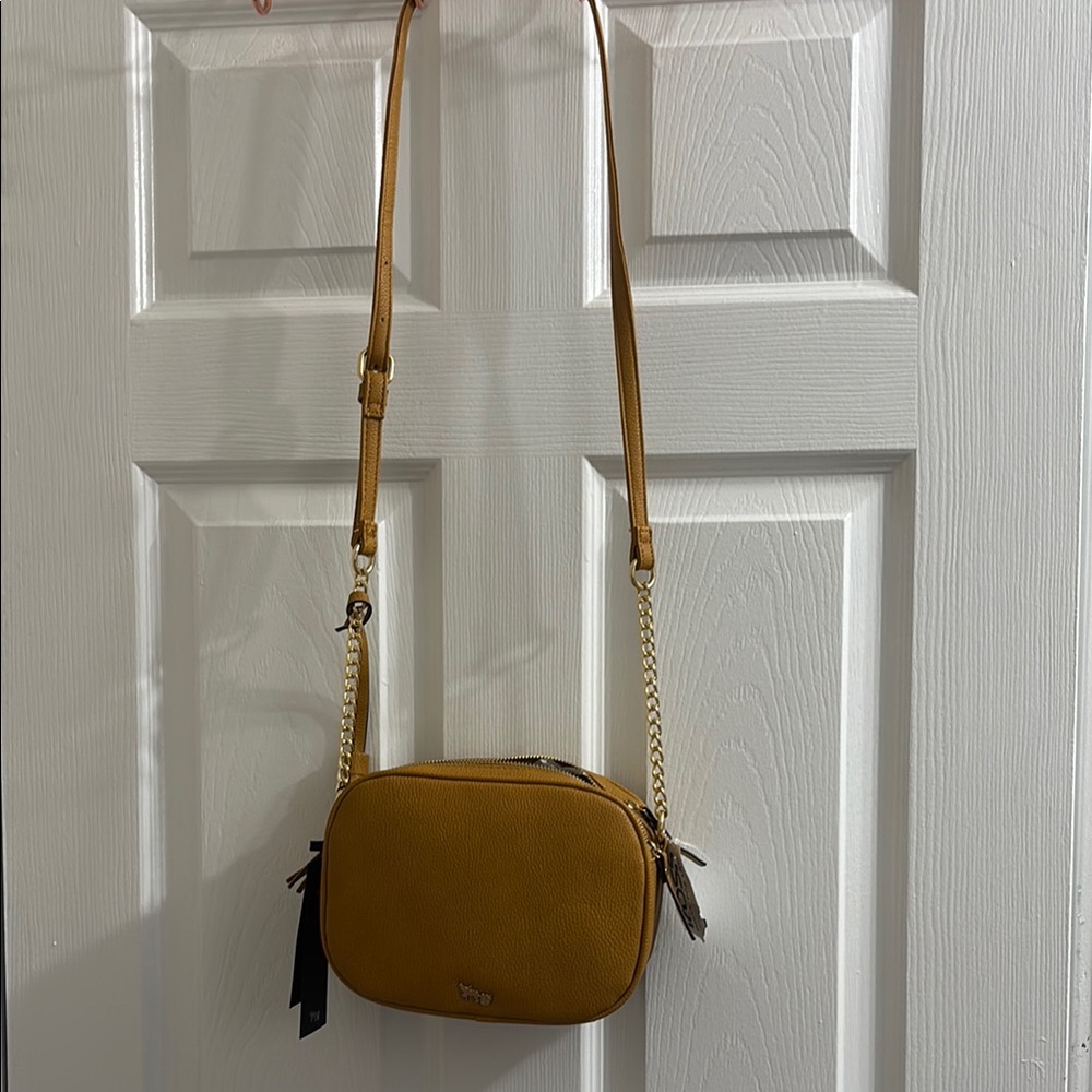 Yellow Crossbody Bag with Adjustable Strap and Gold Hardware